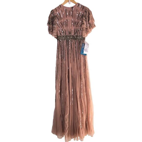 Mac Duggal Dress Sequin Embellished Flutter Sleeve Evening Vintage Rose NWT 4 - Picture 4 of 11